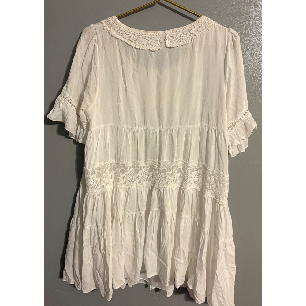 Altar'd State White Lace Tiered Mini Dress Boho Bridal Short Sleeve Medium - Picture 2 of 5